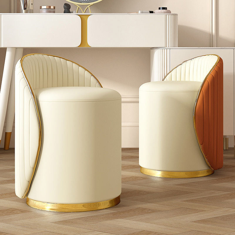 Minimalist Cylinder Iron Leather Vanity Stool