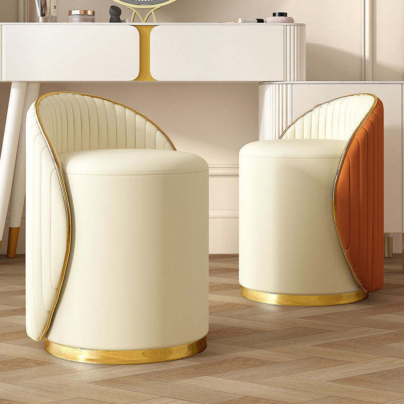Minimalist Cylinder Iron Leather Vanity Stool