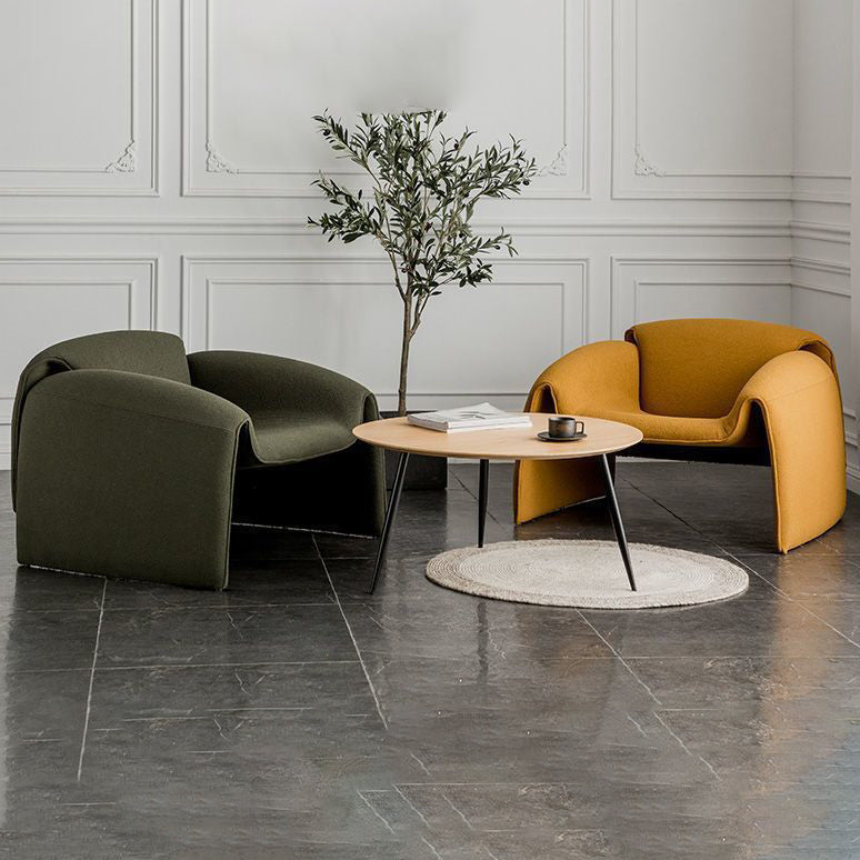 Minimalist Plywood Lambswool Accent Chair — Leather - Gray