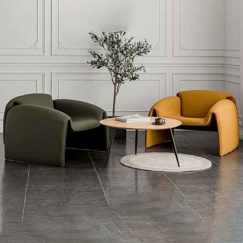 Minimalist Plywood Lambswool Accent Chair — Leather - Gray