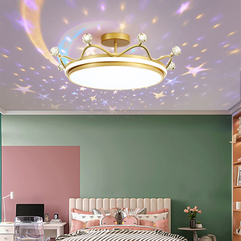 Kids Crown Iron Acrylic LED Semi-Flush Ceiling Light