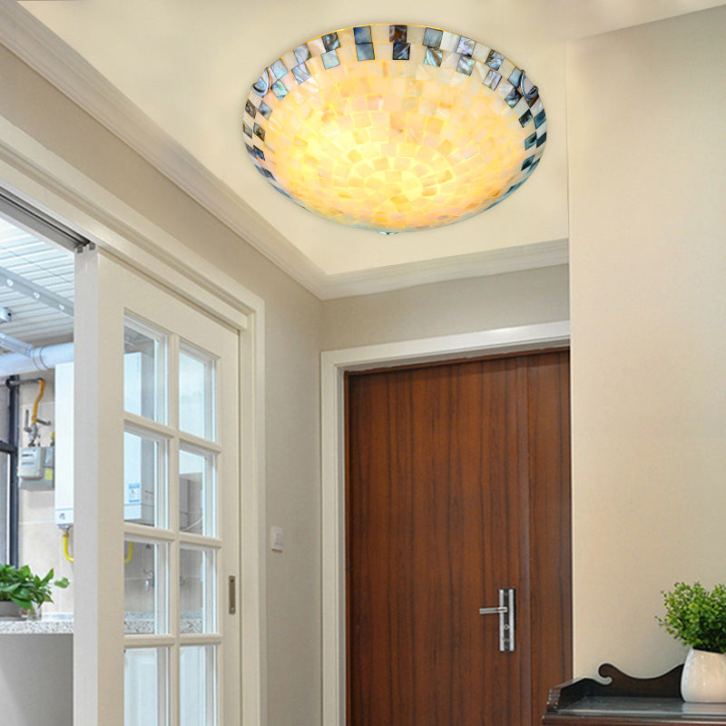 Tiffany Mediterranean Mosaic Shell LED Flush Mount Light