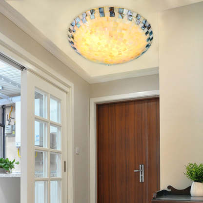 Tiffany Mediterranean Mosaic Shell LED Flush Mount Light — White Light (5000K) / 110V-120V For US/CA