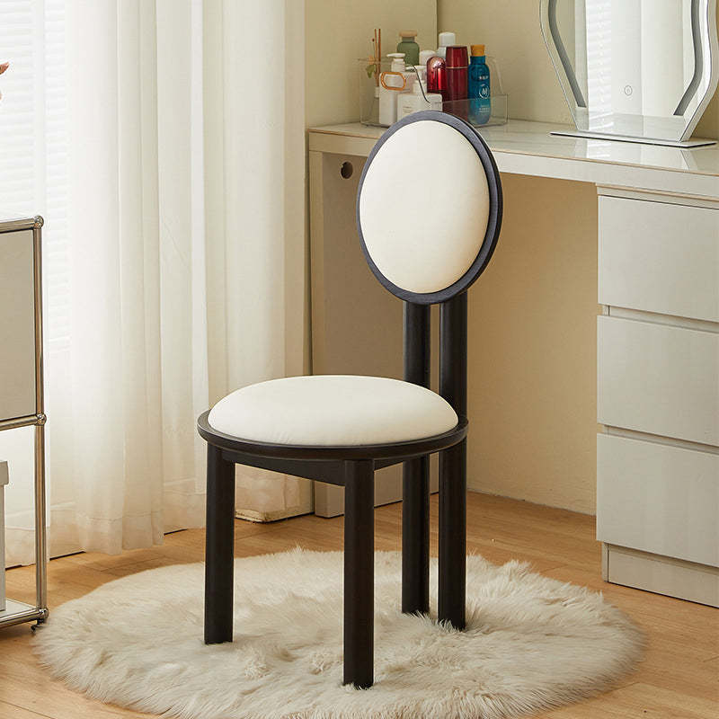 Vintage Lambswool Wood Round Dining Chair — Black - Leather