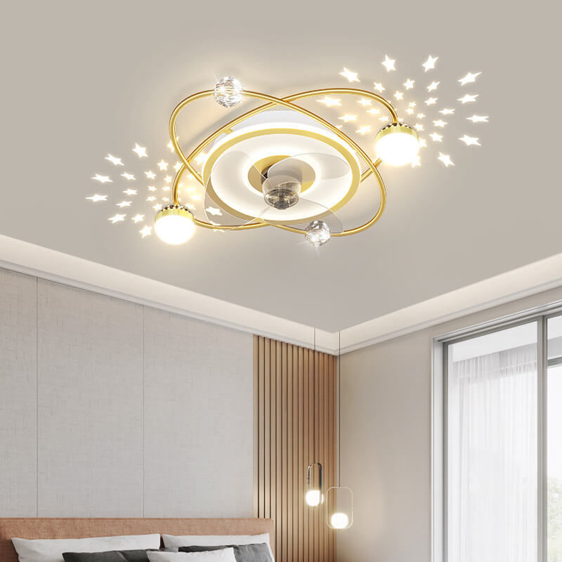 Modern Light Ring Flush Mount Ceiling Fan Light — Non-shakeable - 220V-240V For UK/AU / Black / Infinitely Dimmable