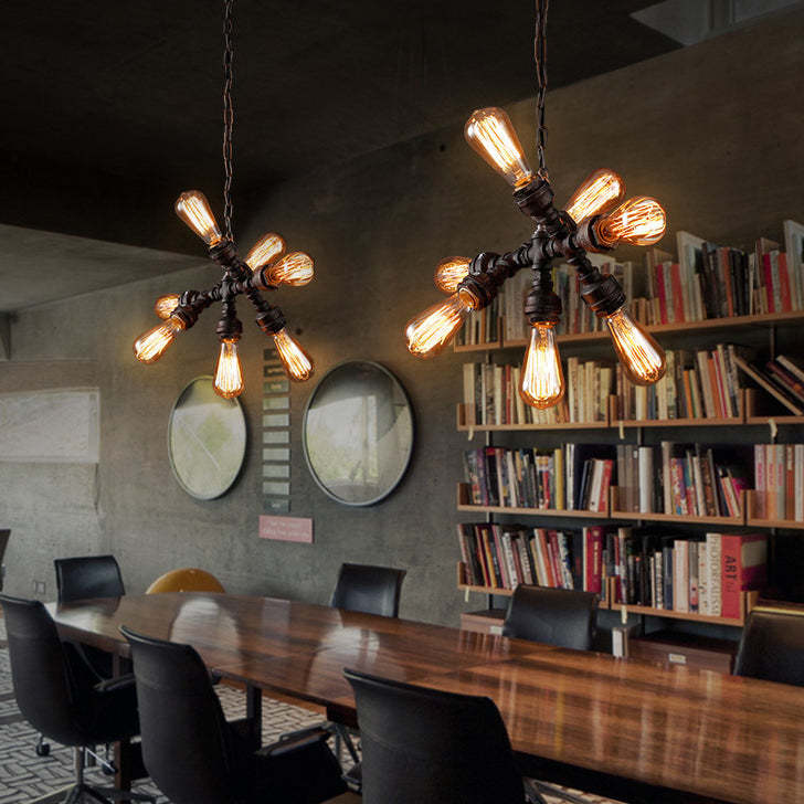 Industrial Iron Water Pipe 7-Light Chandelier