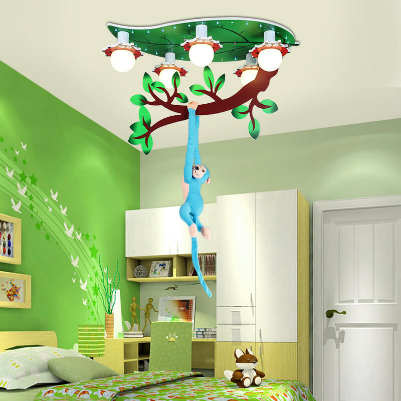 Kids Monkey Leaf Acrylic 5-Light Flush Ceiling Light