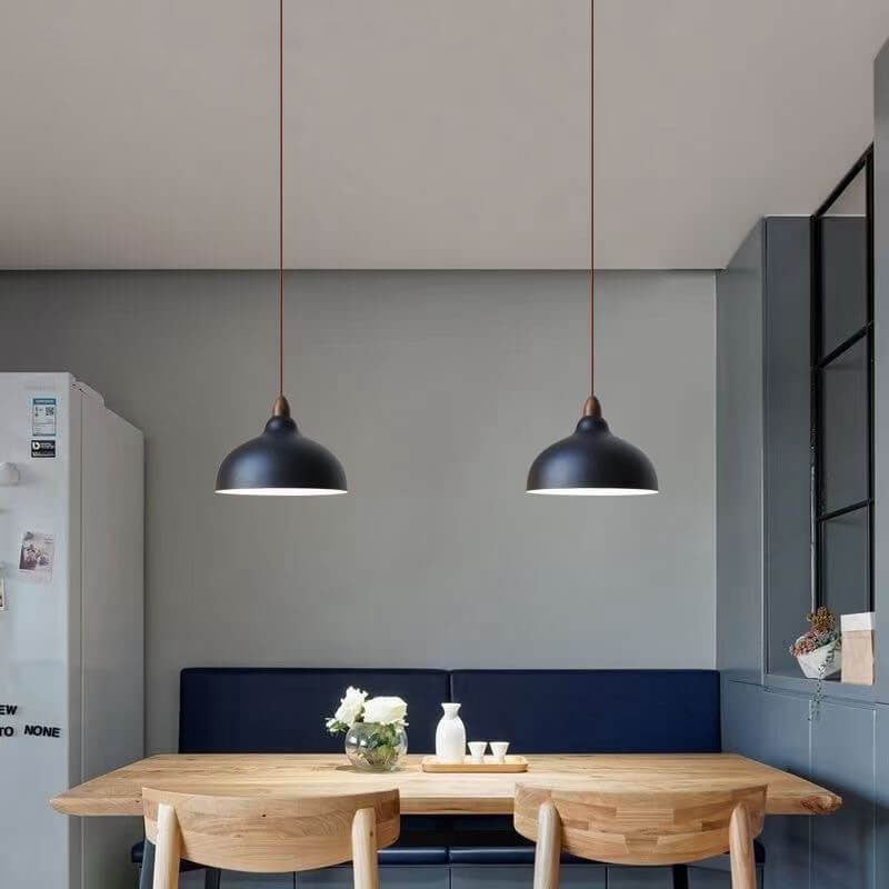 Japanese Iron Dome Wood Top Pendant Light