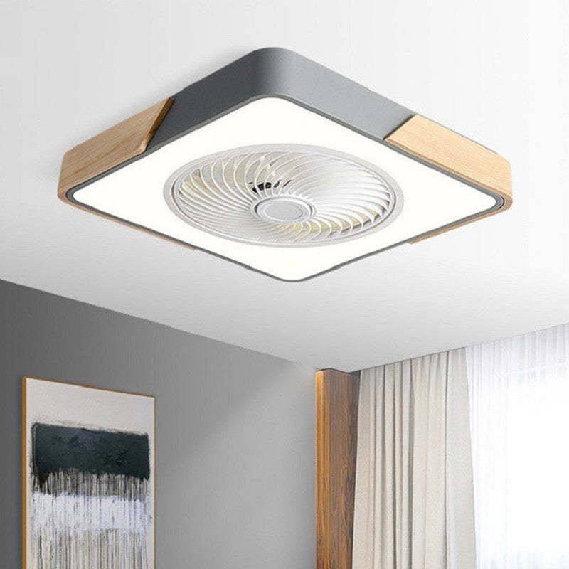 Nordic Macaron Square Wood LED Flush Mount Fan Light