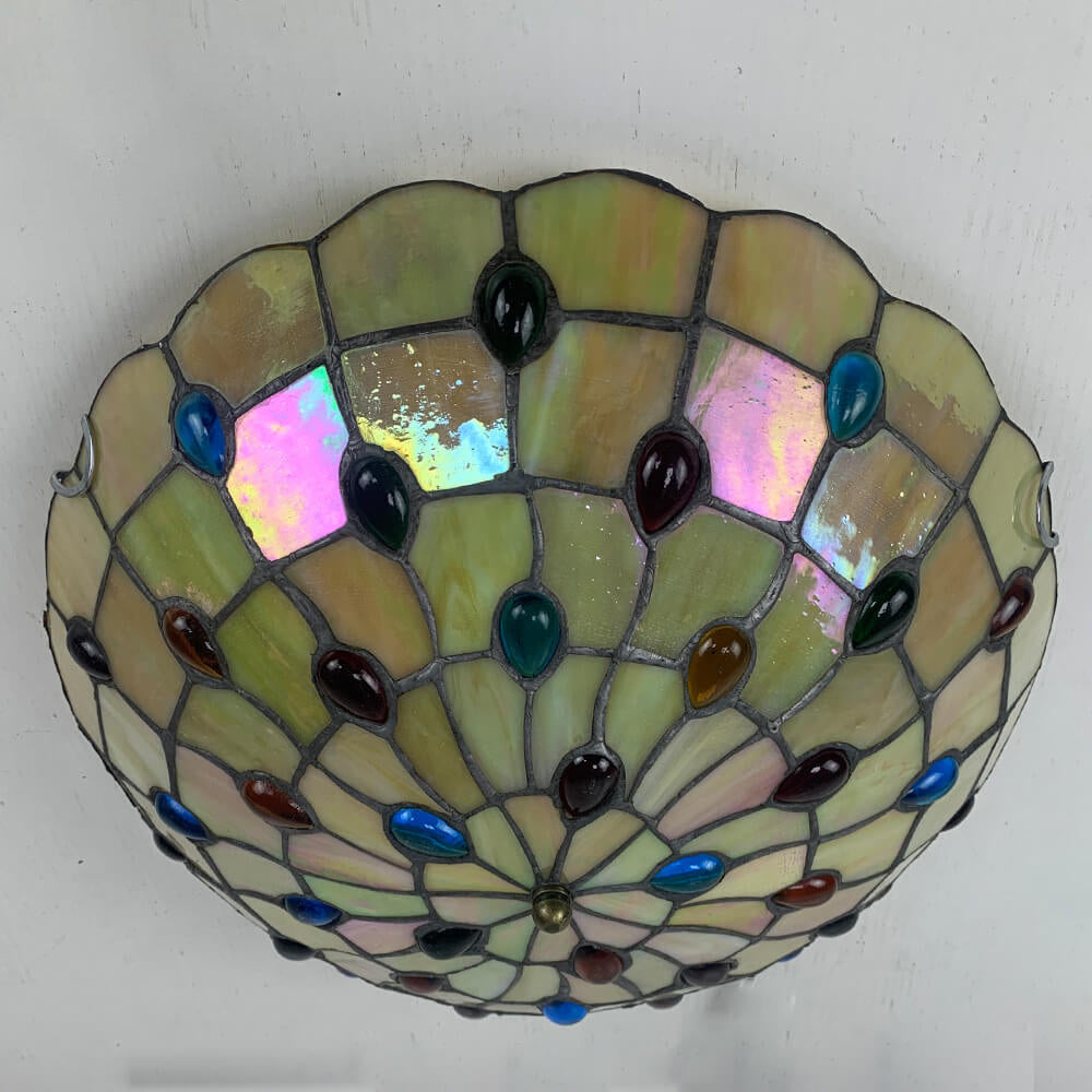 Traditional Tiffany Shell Bead Stained Glass Flush Light
