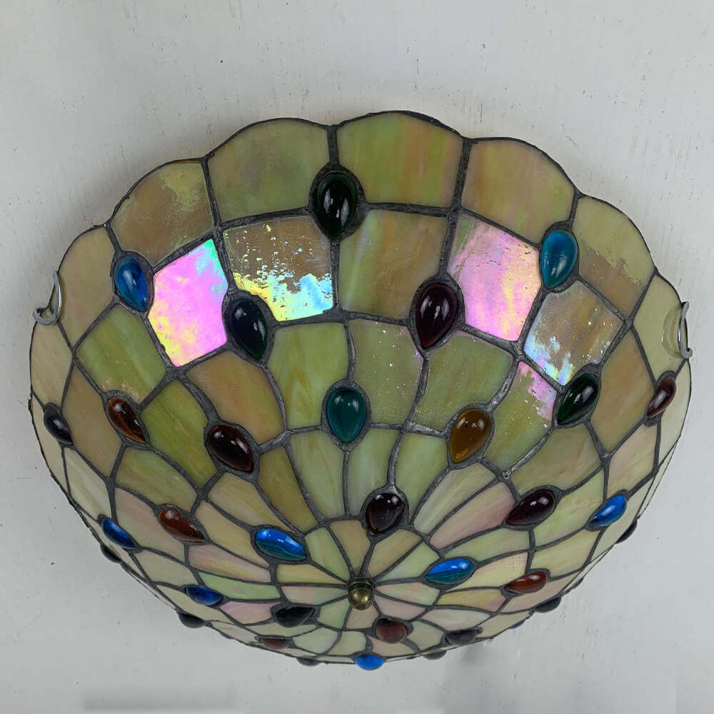 Traditional Tiffany Shell Bead Stained Glass Flush Light