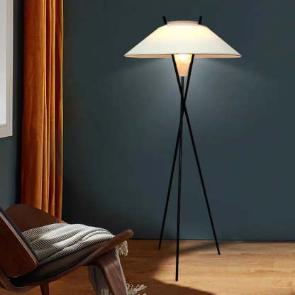 Semi-Tapered Fabric Iron Tripod Floor Lamp