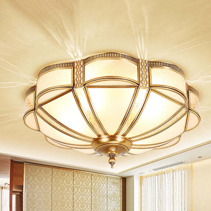 European Floral Copper Glass 3/4/6-Light Flush Mount