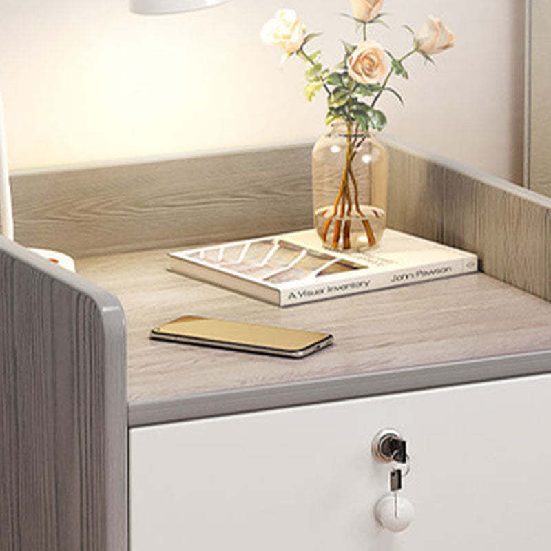 Minimalist Rectangular 1/2/3-Drawer Nightstand — B - 1 Drawer & Lockable - Red Maple Color