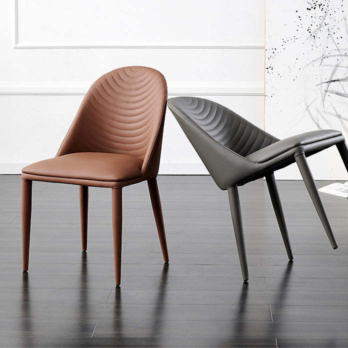 Nordic Arched Leather Rectangular Dining Chair — Brown