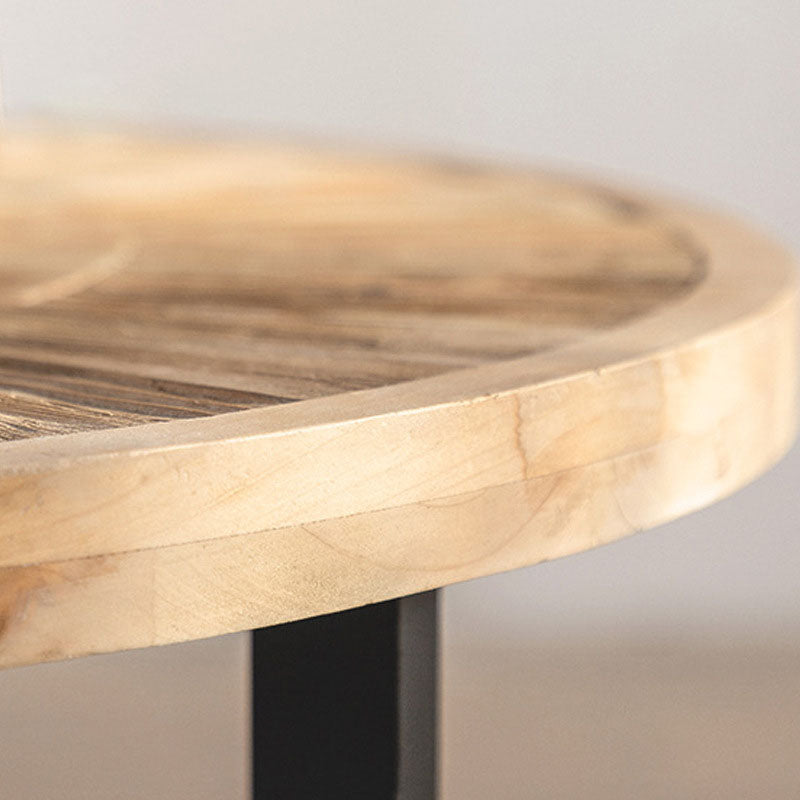 Japanese Round Wood Iron Coffee Table