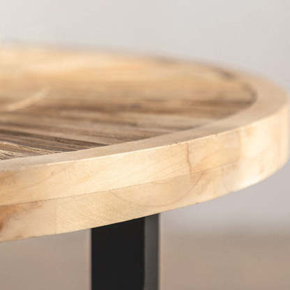 Japanese Round Wood Iron Coffee Table