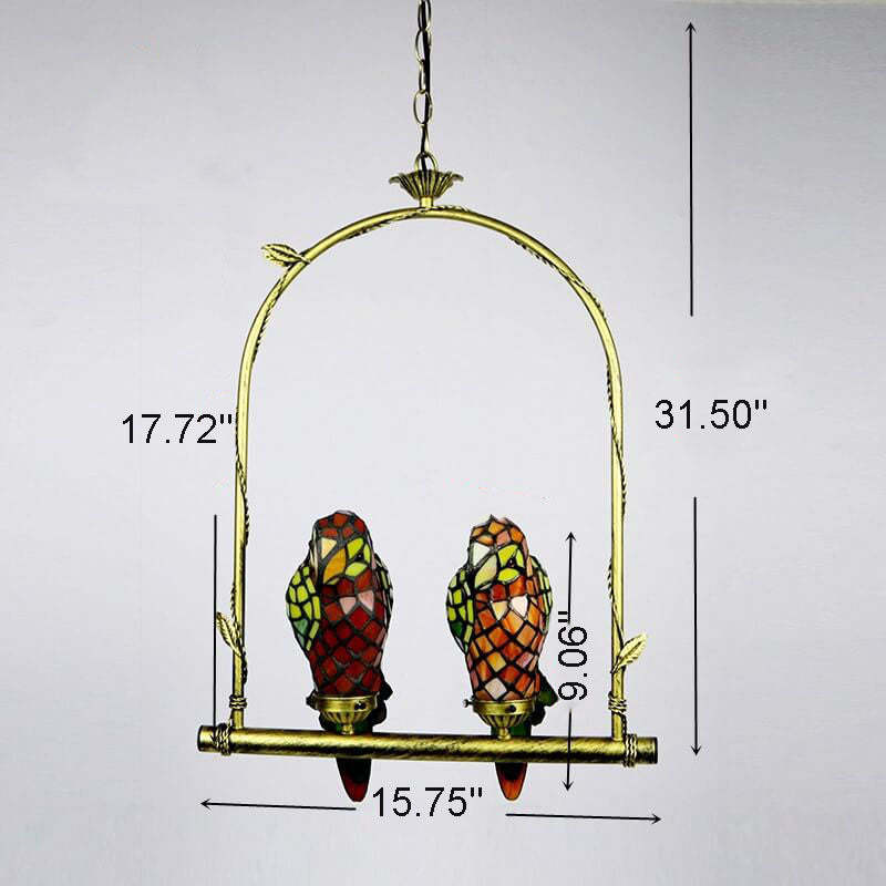 Tiffany Chinese Vintage Glass Parrot LED Pendant Light