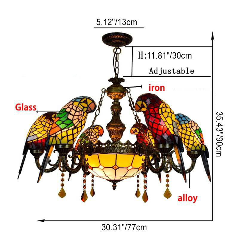 Tiffany Luxe Stained Glass Parrot Chandelier