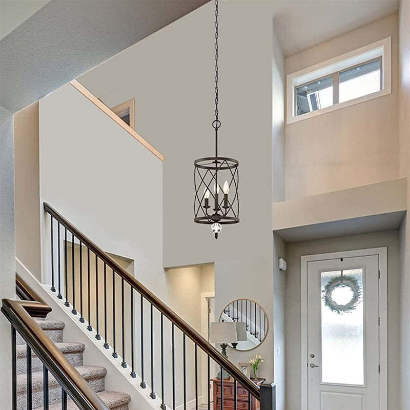 Retro Wrought Iron Openwork Column Chandelier