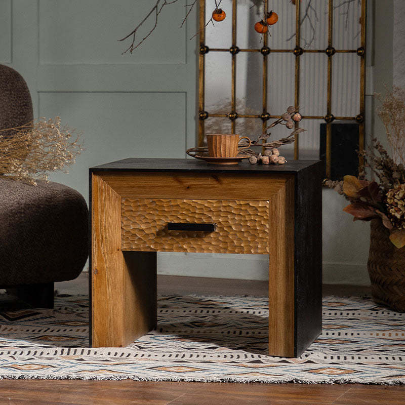 Vintage Solid Wood Engineered Wood Veneer 1-Shelf Side Table