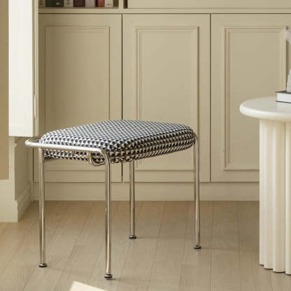 Scandinavian Backless Upholstered Vanity Stool — Milky White - Cotton And Linen