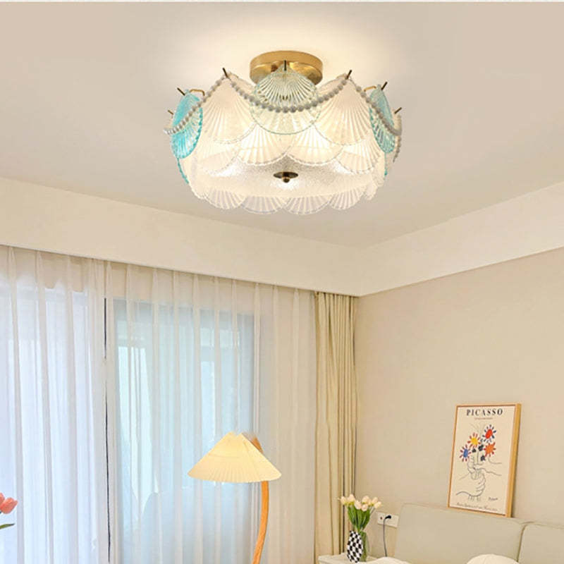 French Shell Textured Glass Pearl Ceiling Light