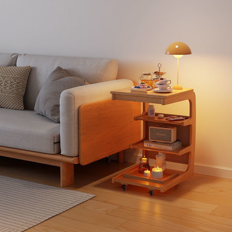 Japanese Wood Flip Cover 4-Tier End Table