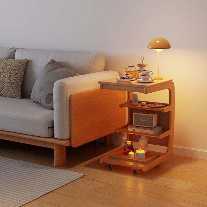 Japanese Wood Flip Cover 4-Tier End Table