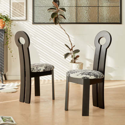 Vintage Round Fabric Wood Dining Chair