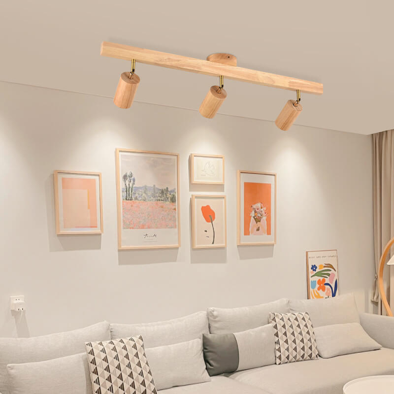 Japanese Wooden Track LED Semi-Flush Ceiling Light