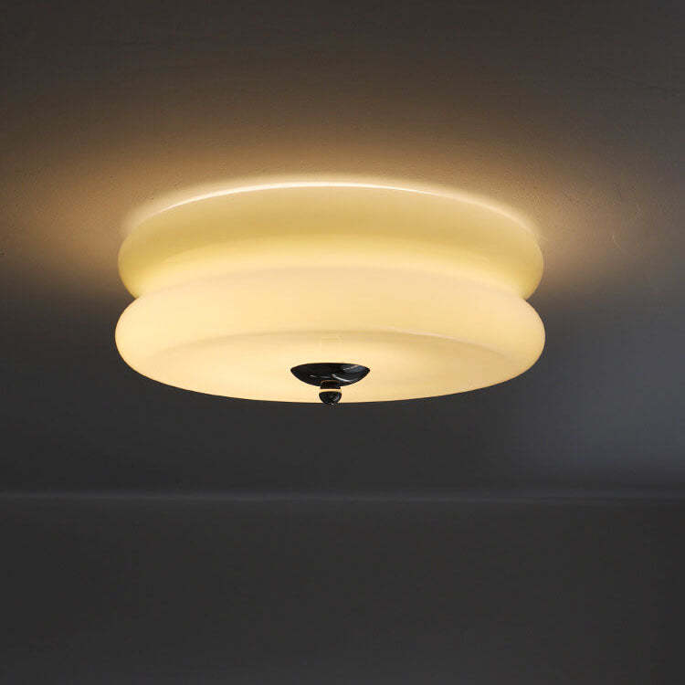 French Minimalist Cream Glass Round LED Flush Mount Light