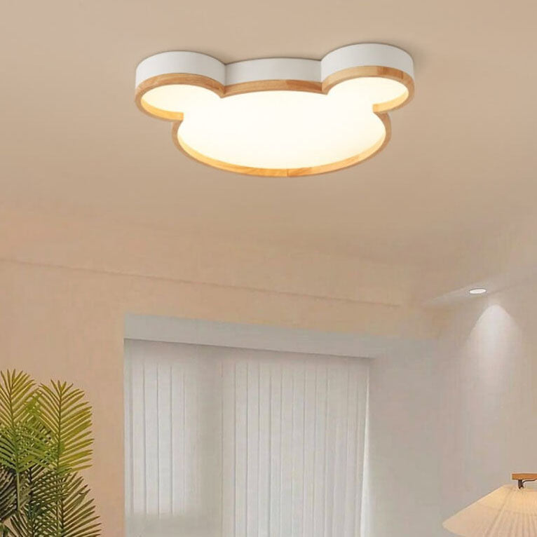 Nordic Wood Bear LED Kids Flush Mount Light