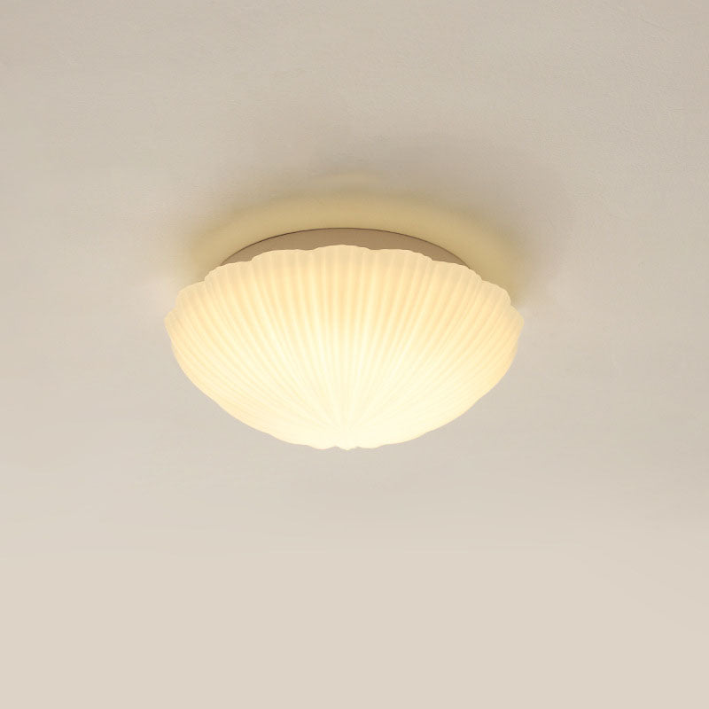 Modern French Cream Shell Glass LED Flush Mount Light