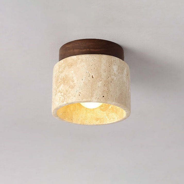 Vintage Round Travertine Flush Mount Light