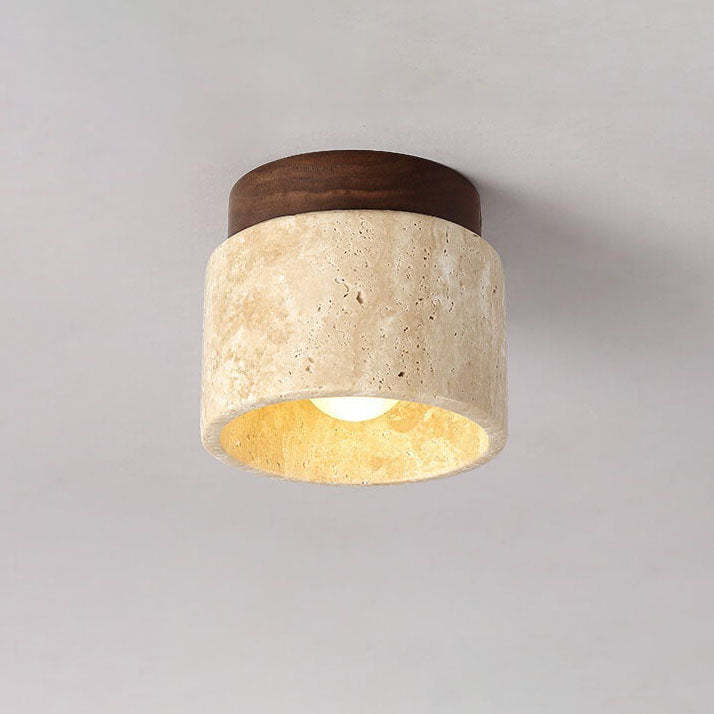 Vintage Round Travertine Flush Mount Light