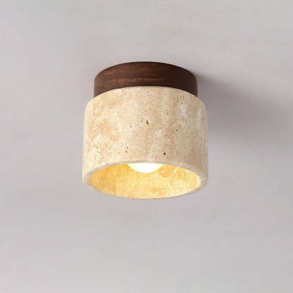 Vintage Round Travertine Flush Mount Light
