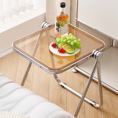 Contemporary Simplicity Square Acrylic Metal Frame Foldable End Table For Living Room