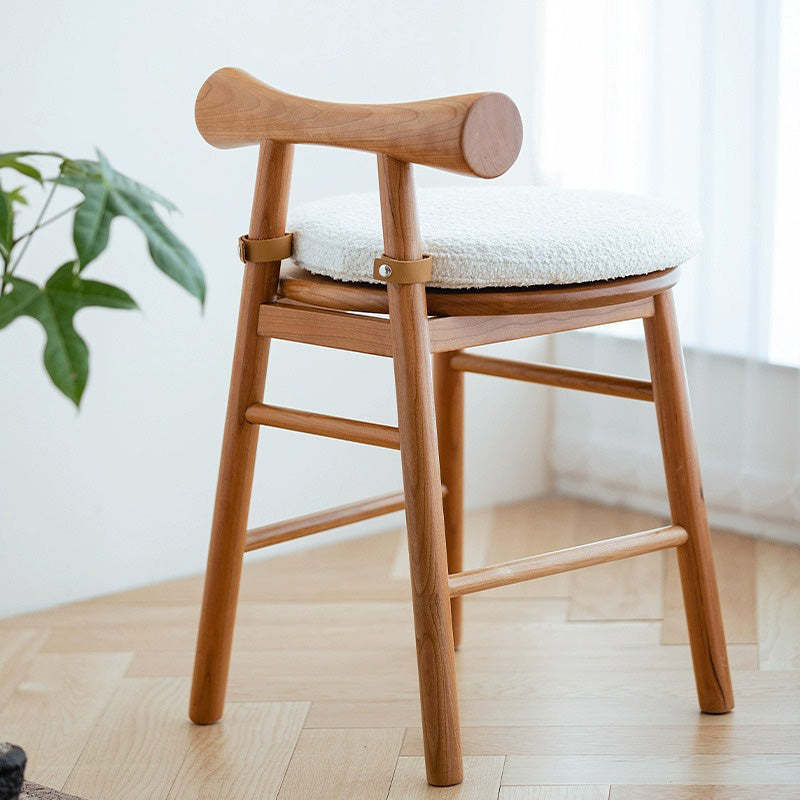 Modern Lambswool Wood Round Vanity Stool Low Back