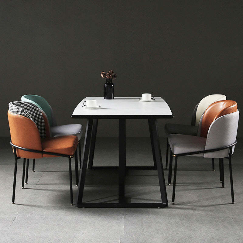 Vintage Leather Metal Dining Chair — Grayish - Green