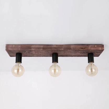 Retro Creative Solid Wood Glass Lampshade 3-Light Flush Mount Ceiling Light