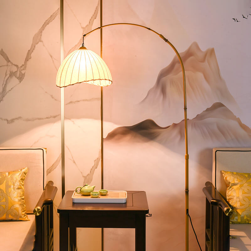 Vintage Fabric Marble Fishing Imitation Bamboo Floor Lamp