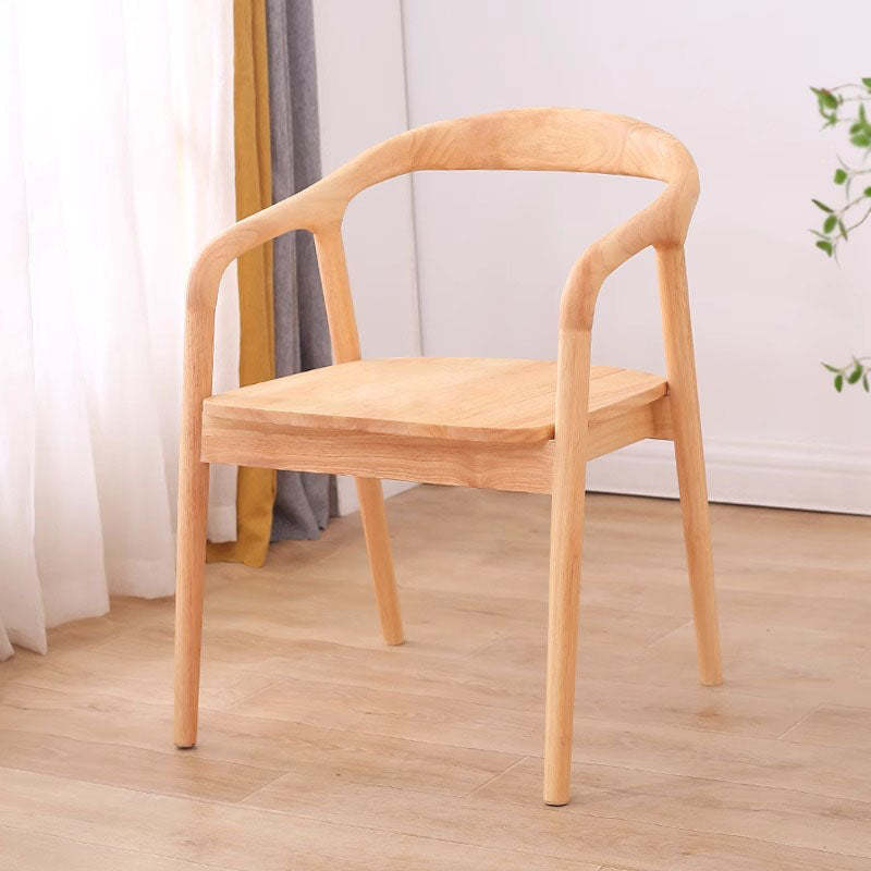 Minimalist Arched Wood Linen Dining Chair — Walnut Color / D