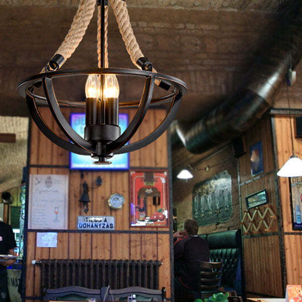 Vintage Industrial Iron Twine Island Chandelier