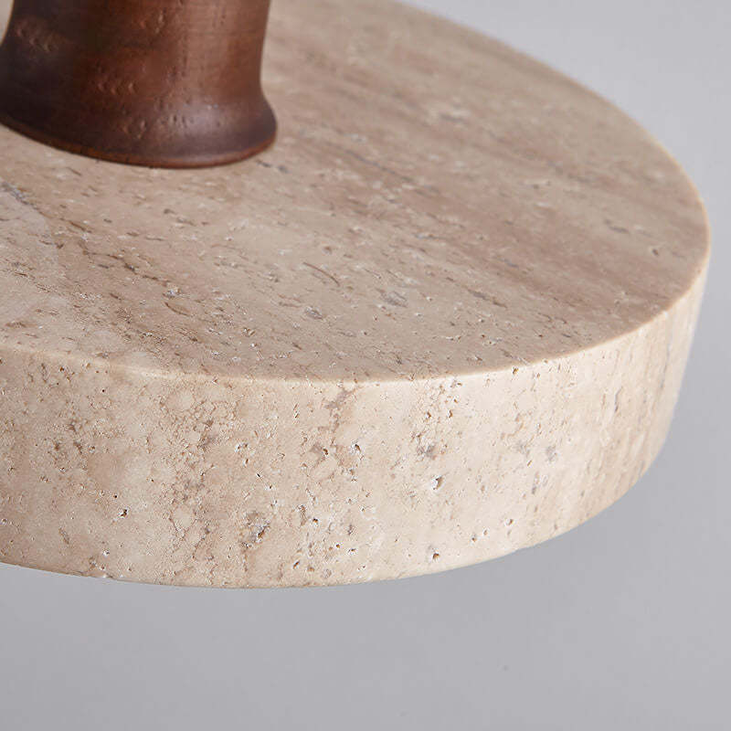 Japanese Solid Wood Disc Yellow Travertine Pendant Light