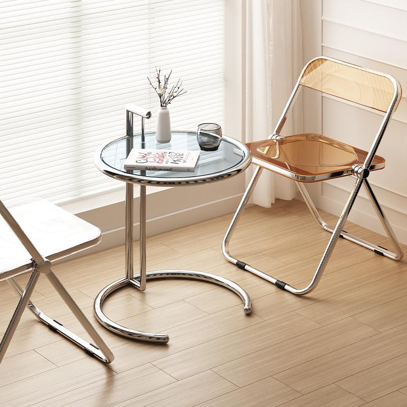 Minimalist Stainless Steel Glass Extendable Round Side Table