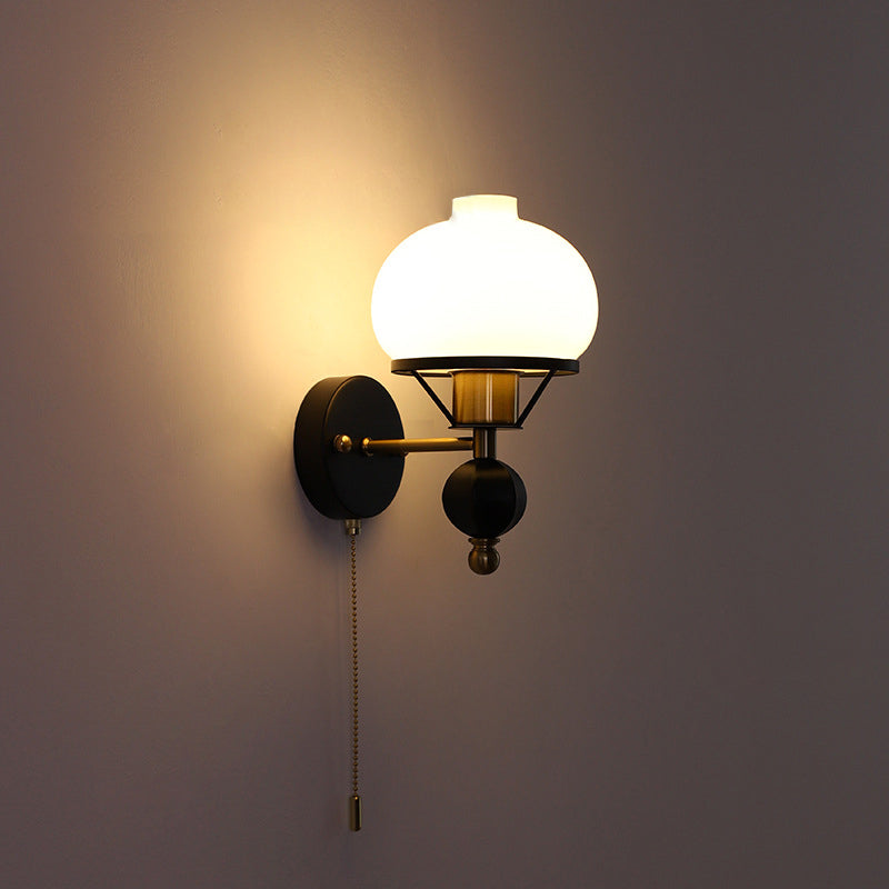 French Geometric Circle Glass Iron Sconce — Pull-cord Switch / B / 220V-240V For UK/AU