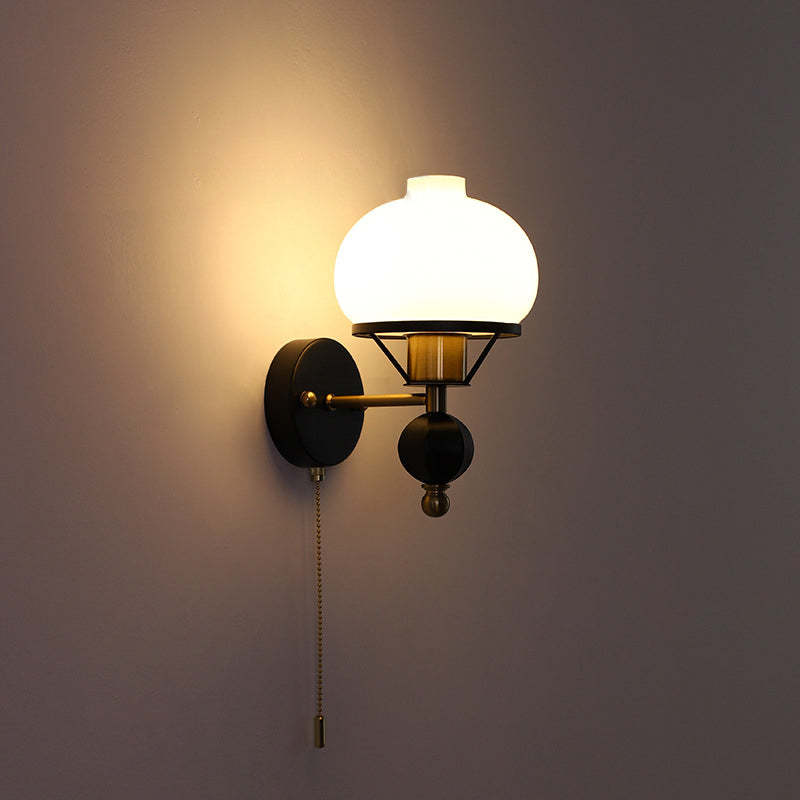 French Geometric Circle Glass Iron Sconce — Pull-cord Switch / B / 220V-240V For UK/AU