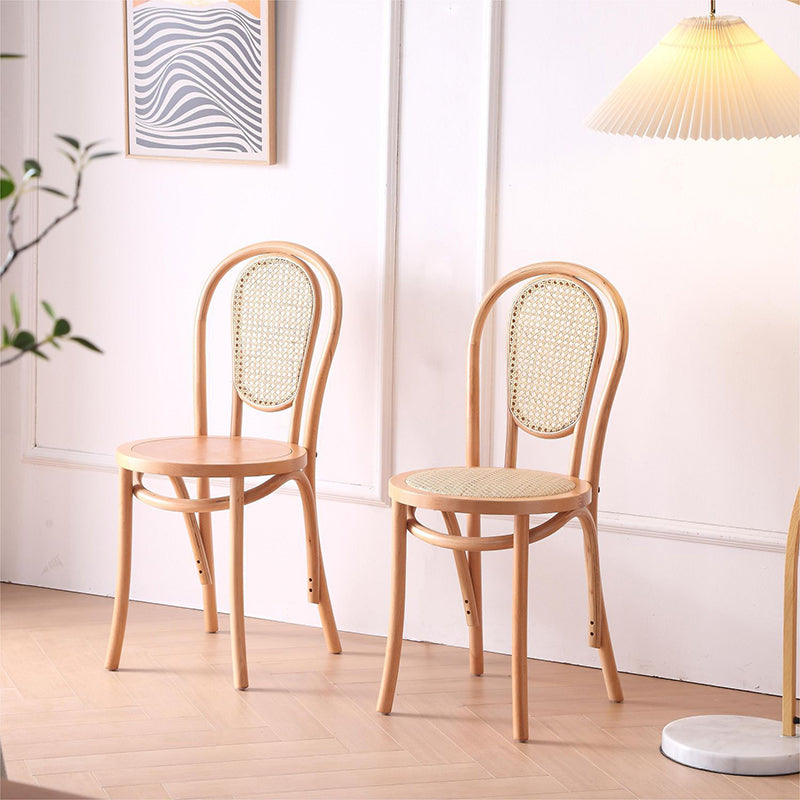Vintage Rattan Woven Wooden Dining Chair — Black / Rattan