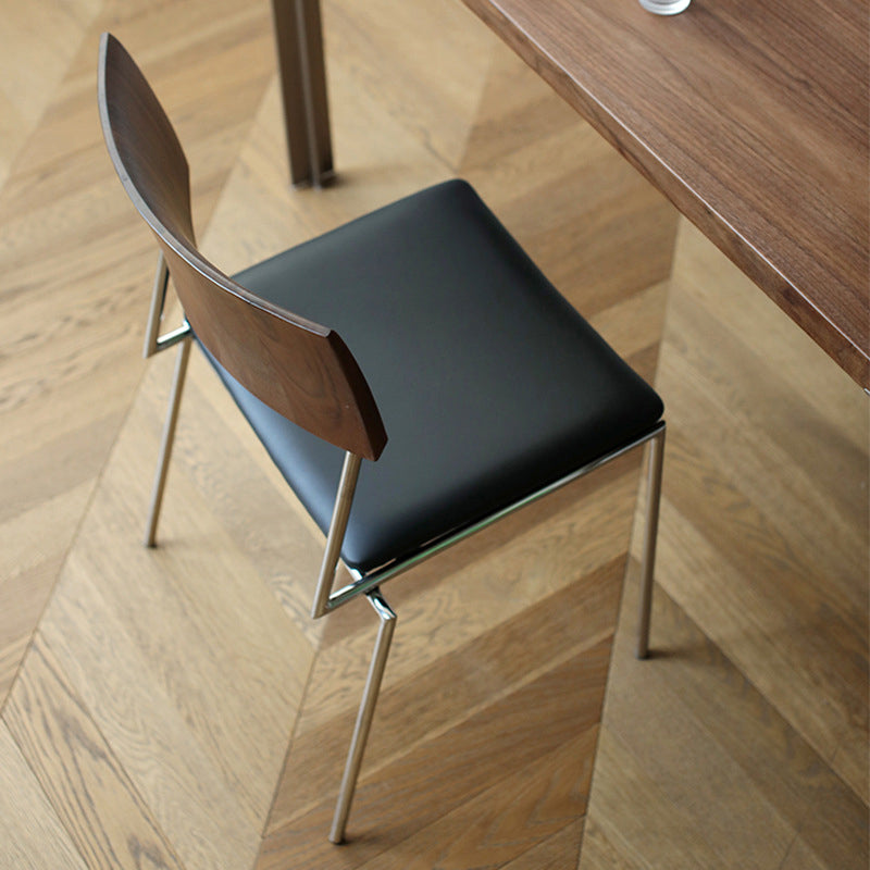 Nordic Curved Wood Leather Dining Chair